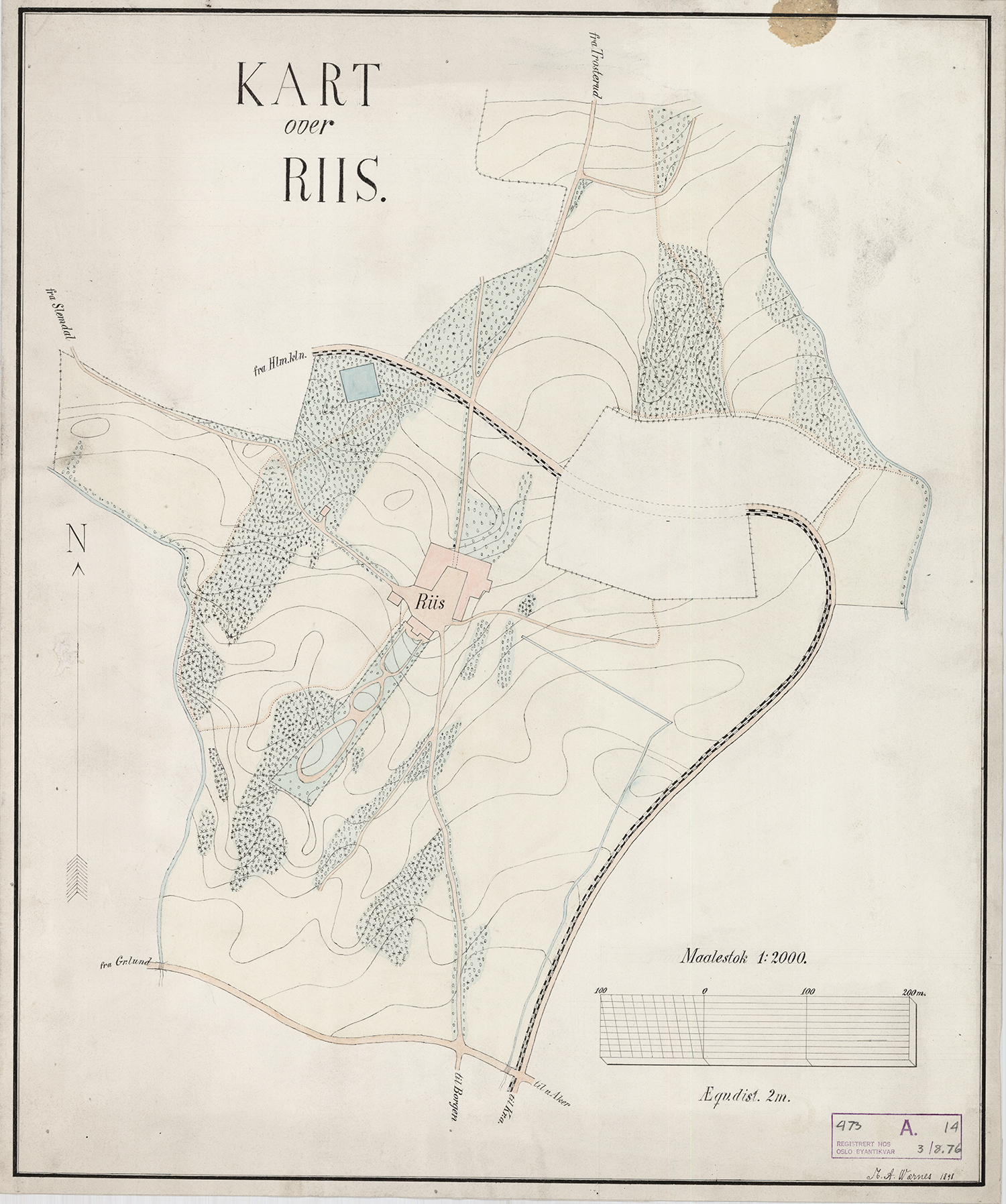 Kart over Ris gård fra 1898.