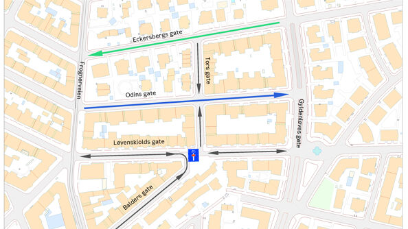 Illustrasjon av foreslått kjøremønster mellom Frognerveien og Gyldenløves gate 