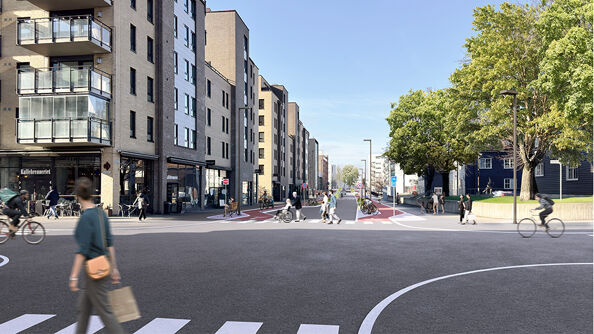 Illustrasjon for hvordan Lørenveien vest for Peter Møllers vei kan bli