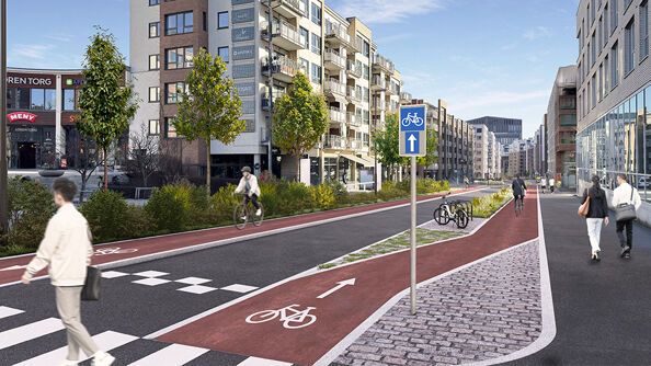 Illustrasjon over hvordan Lørenveien kan bli øst for Peter Møllers vei