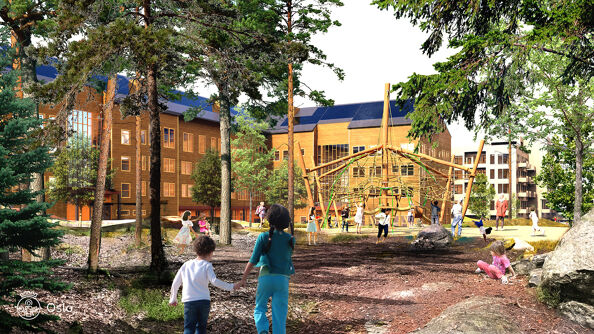 Barn leker i skolegård