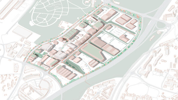 Illustrasjon som viser hvordan området kan bygges ut.