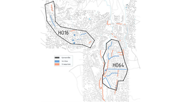 Illustrasjonen viser prosjektområdene, Ho16 og Ho64 er interne betegnelser på innebygde sikkerhetsventiler.