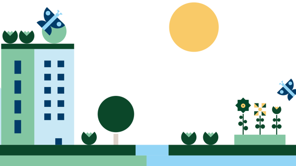 En illustrasjon av hvordan overvannshåndtering kan gjøre byen grønnere.