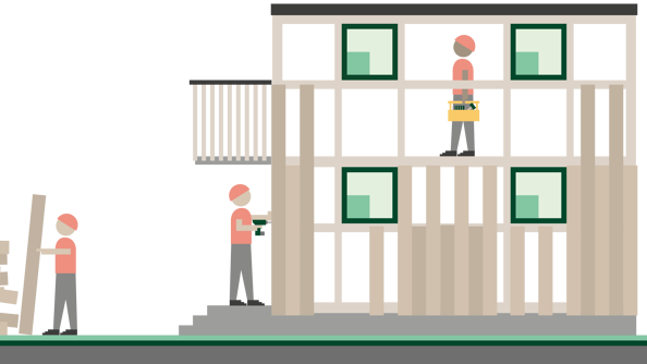 En illustrasjon av et pågående byggeprosjekt. 