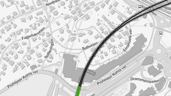 Grønn farge markerer ferdig sprengt tunnel.