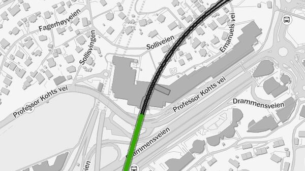 Grønn farge markerer ferdig sprengt tunnel.