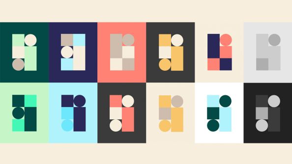 Illustrasjon av Oslo kommunes digitale fargepalett i mange variasjoner og sammensetninger..