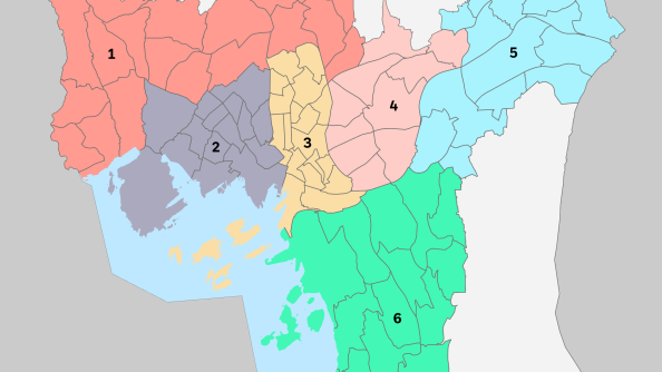 Kart med forslag til 6 bydeler