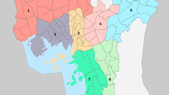 Kart med forslag til 7 bydeler