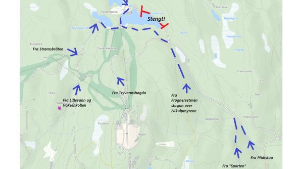 Opptekning av stien på vestsiden av vannet som nå må benyttes