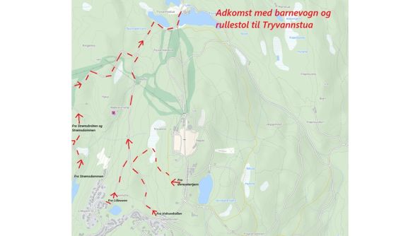 Rullestolbrukere og barnevogner må benytte ny trasé sør/vest fpr Store Tryvann