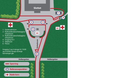 Kart over innganger til slottsplassen