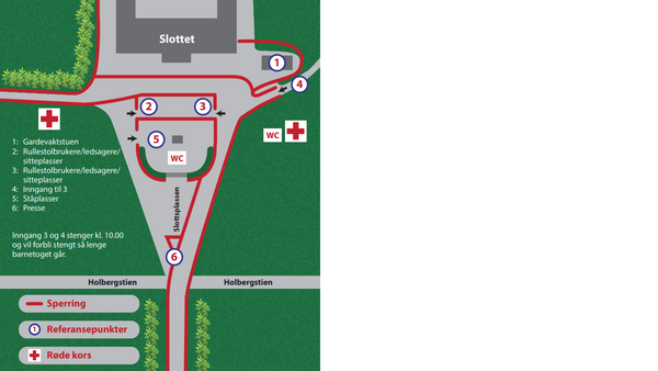 Kart over innganger til slottsplassen
