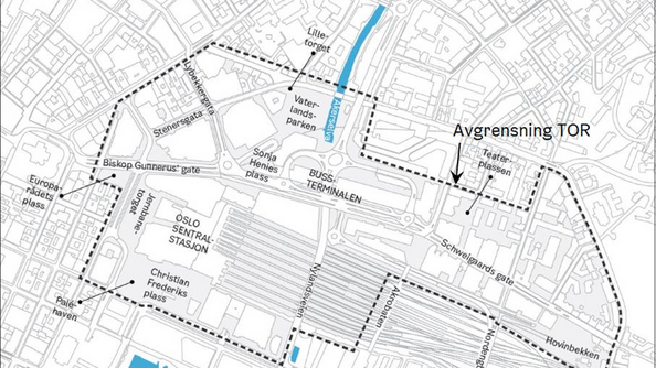 Illustrasjon over området som blir berørt av prosjektene i Oslo S-området