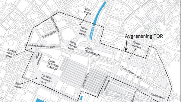 Illustrasjon over området som blir berørt av prosjektene i Oslo S-området