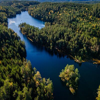 Flyfoto fra Langvann i Østmarka om sommeren