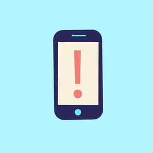 Illustrasjon av mobiltelefon med et utropstegn