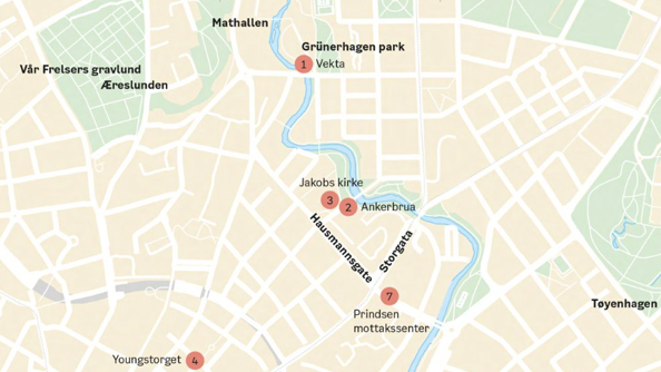 Kart over lokasjon til sprøytebokser