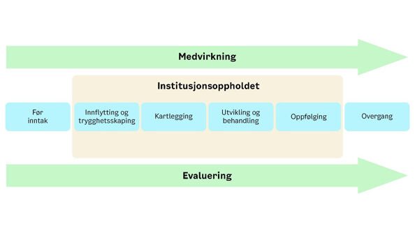 Skjematisk oppstilling av hvordan institusjonsoppholdet forløper.