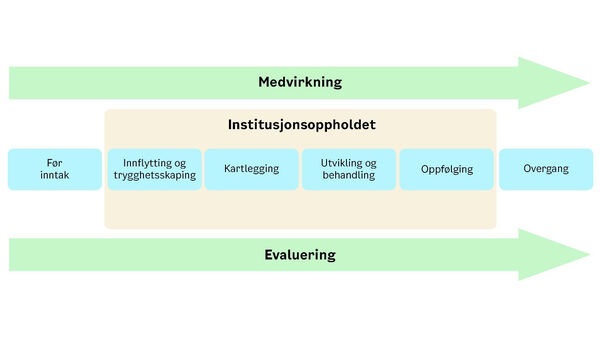 Skjematisk oppstilling av hvordan institusjonsoppholdet forløper.