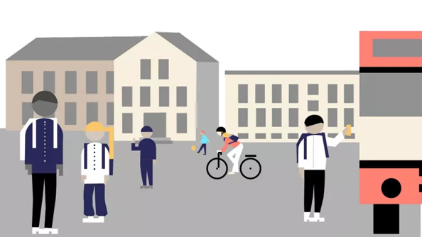 Illustrasjon av mennesker i bybildet