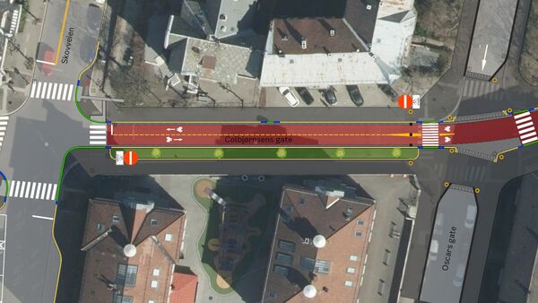 Illustrasjon som viser alternativt kjøremønster i Colbjørnsens gate