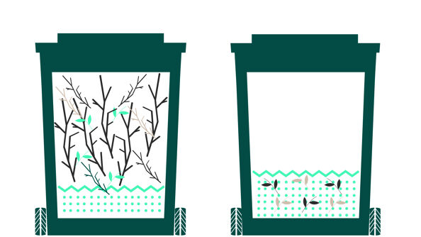 Tegning av to avfallsbeholdere
